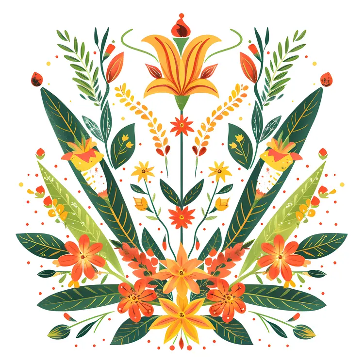 Symmetrical Floral Pattern with Yellow and Orange Flowers