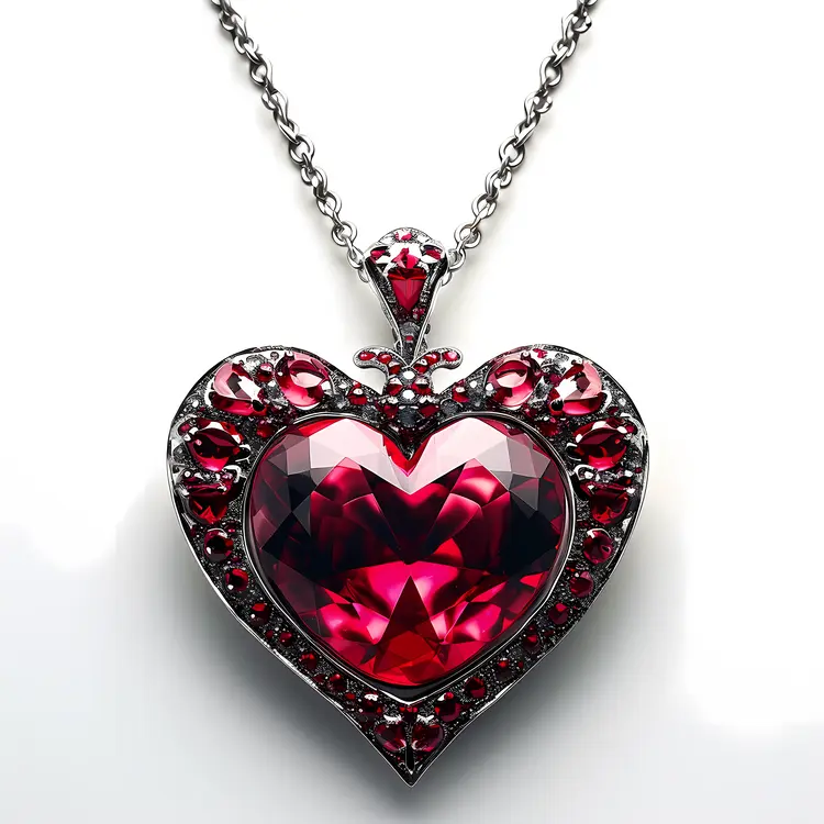 Elegant Red Heart Necklace with Gemstones