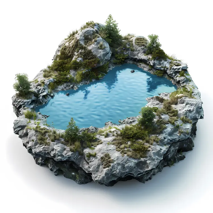 Mountain Lake with Surrounding Rocks and Trees
