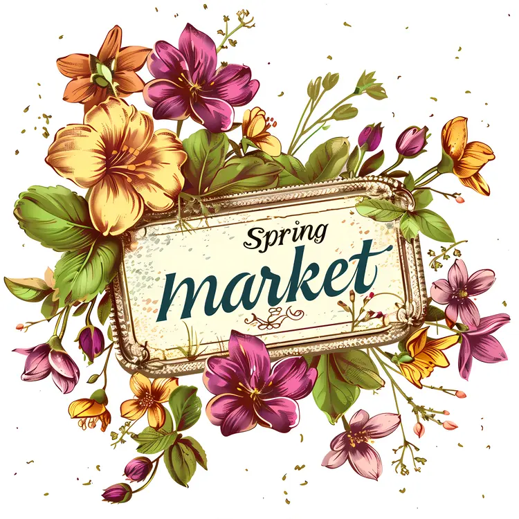 Spring Market with Elegant Floral Sign