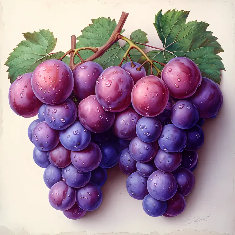 Juicy Purple Grapes with Leaves