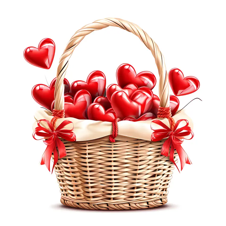 Basket of Red Hearts for Valentine's Day