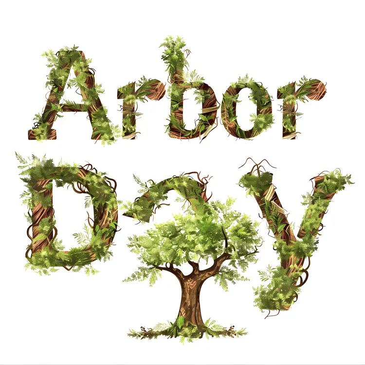 Arbor Day Text with Tree and Vines