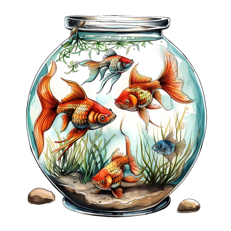 Multiple Goldfish in a Round Aquarium