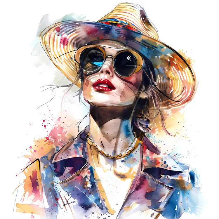 Artistic Watercolor Woman in Hat