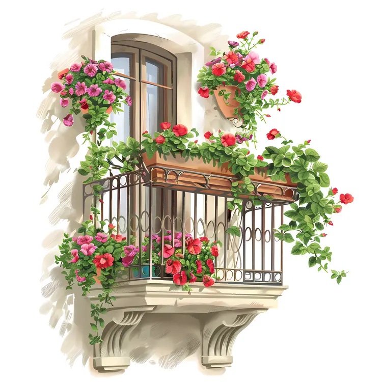 Charming Balcony with Flowers