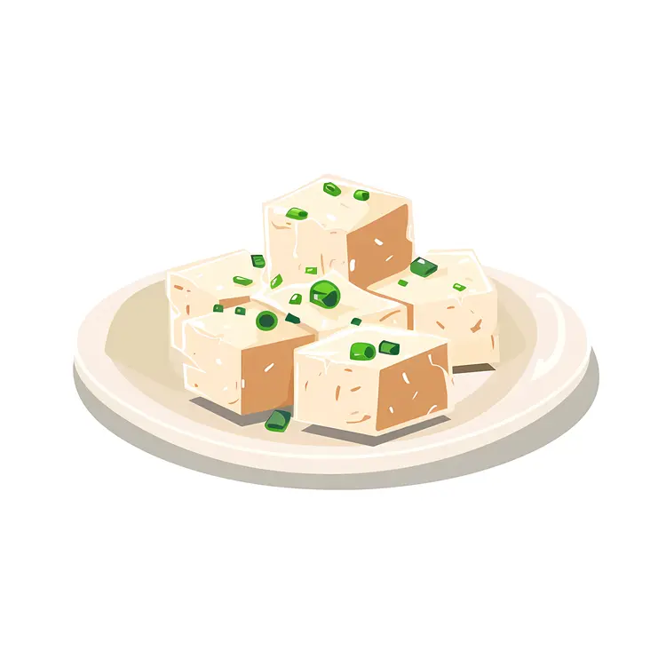 Tofu Cubes with Chives on Plate