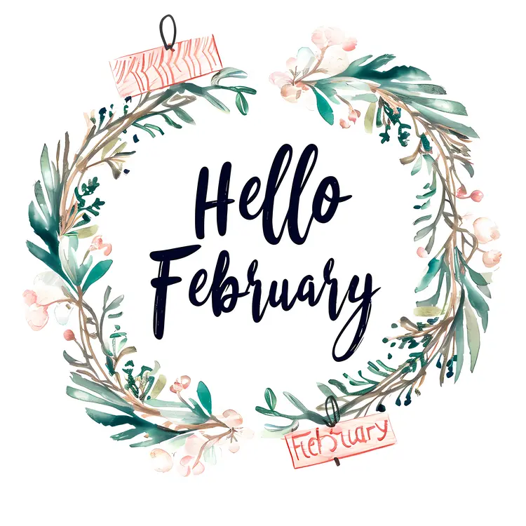 Hello February with Flowers and Leaves