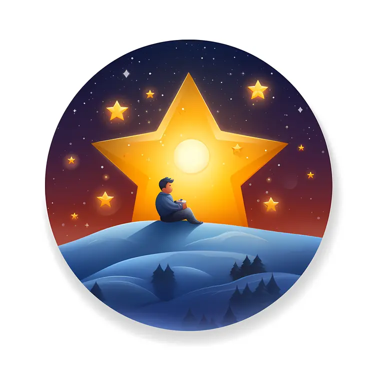 Man Sitting on Hill Under Starry Night