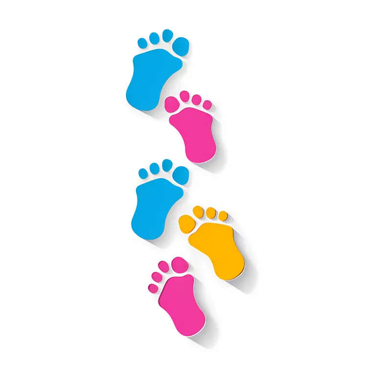 Colorful Footprints in Blue, Pink, and Yellow
