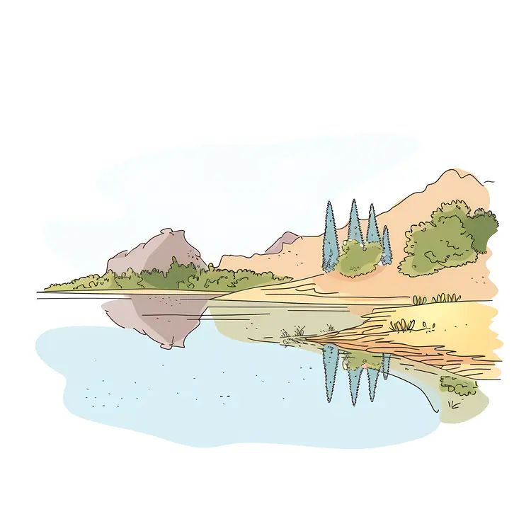 Simple Mountain Landscape with Lake Reflection