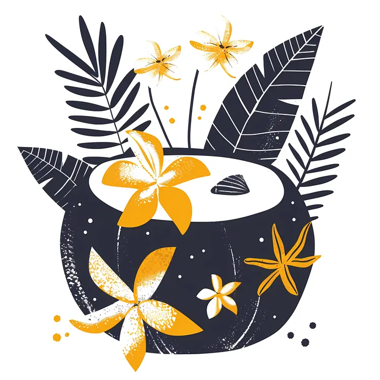 Tropical Coconut and Flowers with Starfish