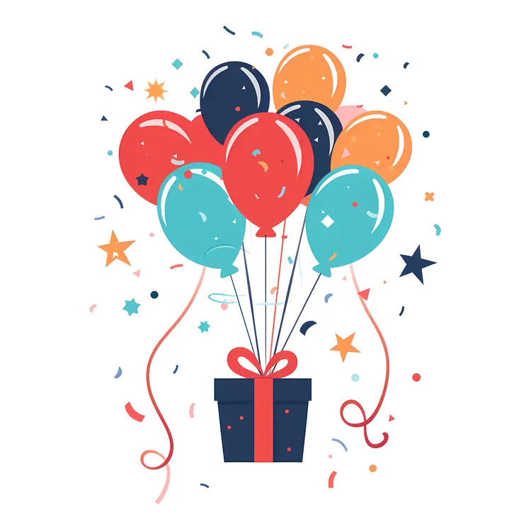 Balloons with Gift Box and Confetti