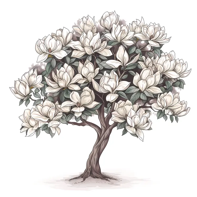 Abundant White Magnolia Tree in Full Bloom