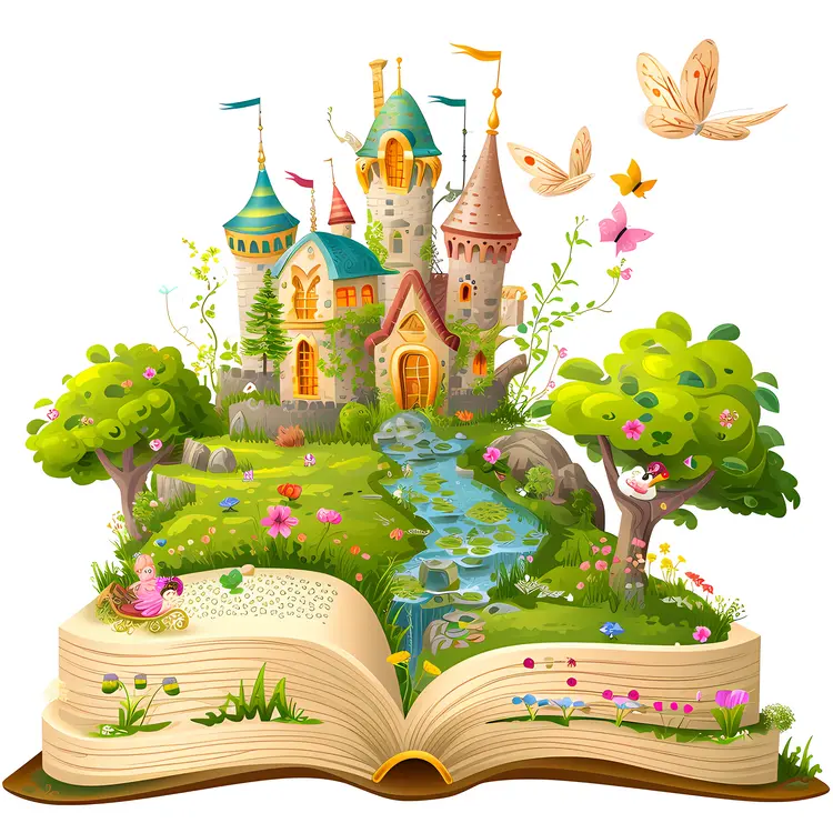 Castle on an Open Book with River