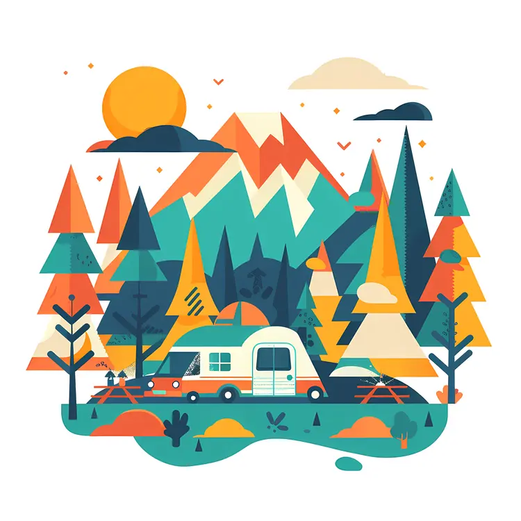 Camper Van in Mountain Forest