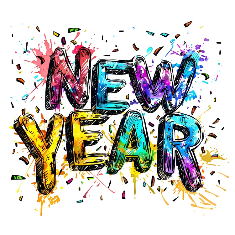Vibrant New Year Celebration with Colorful Confetti