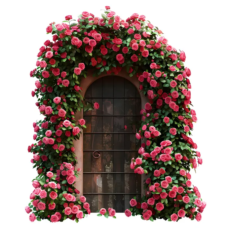 Red Roses Climbing Around a Window