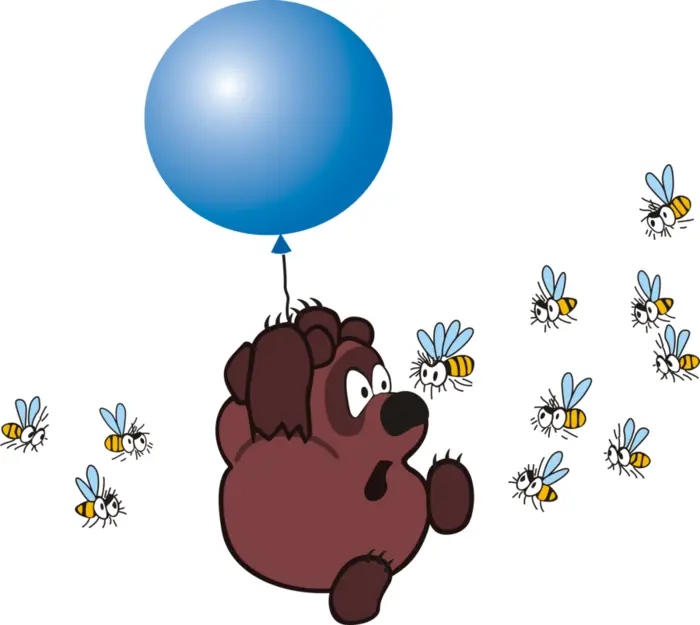 Bear with Blue Balloon and Bees