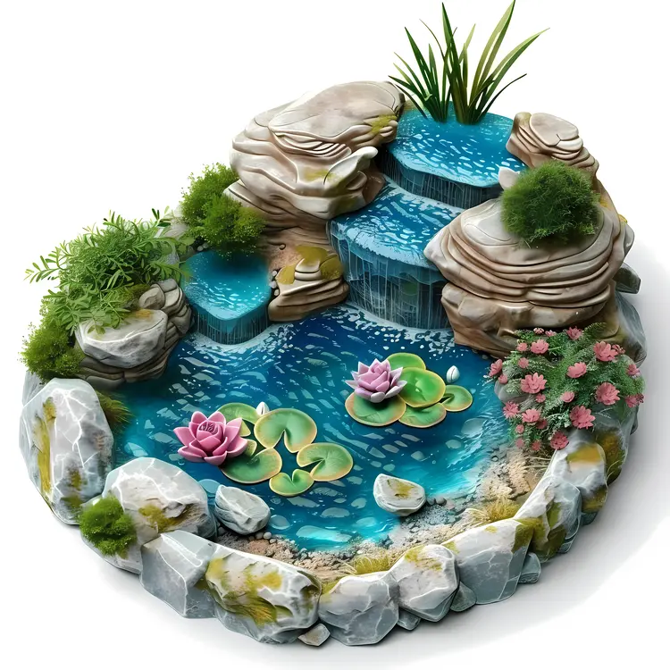 Waterfall Pond with Lilies
