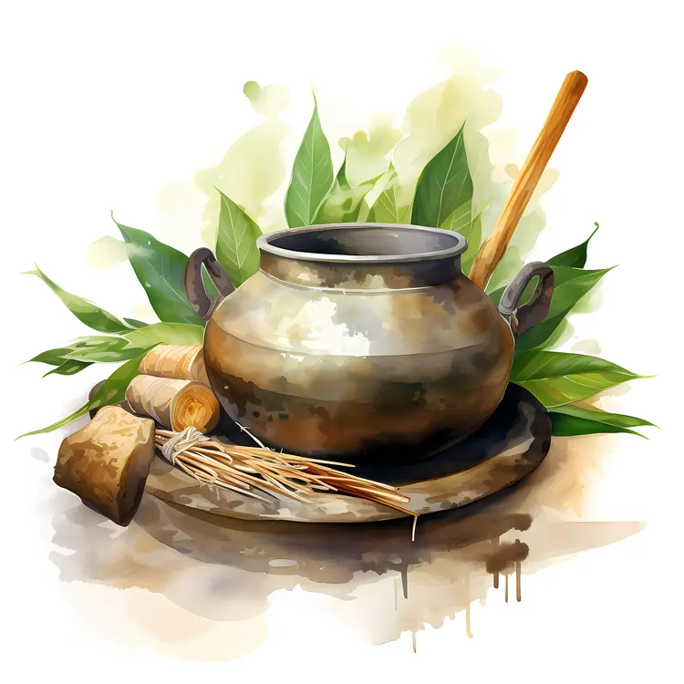 Traditional Cooking Pot with Herbs and Spices