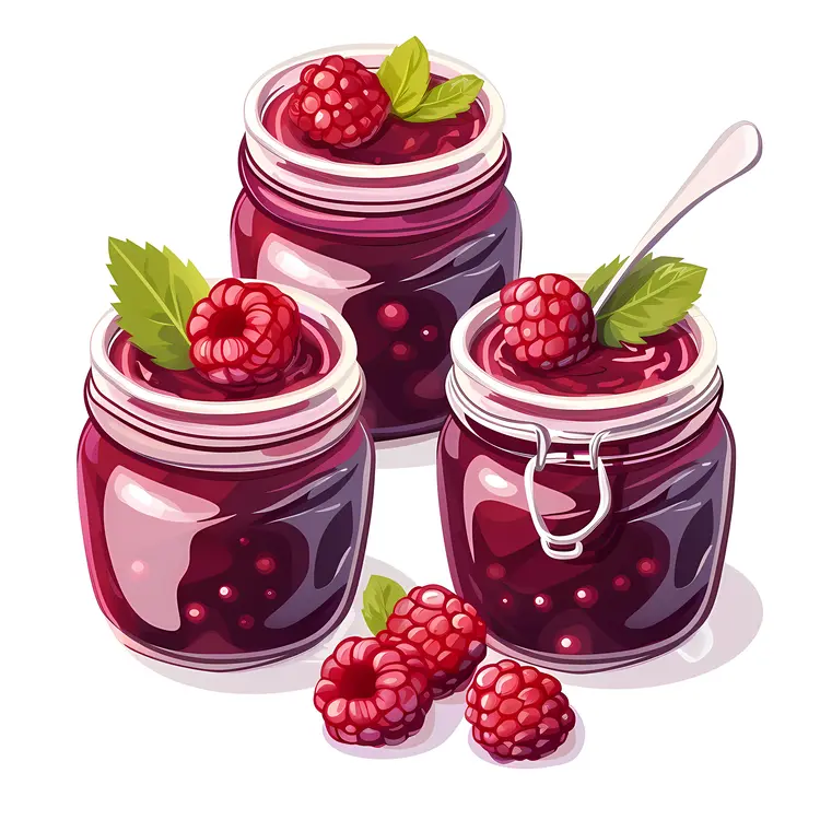Raspberry Jam in Glass Jars