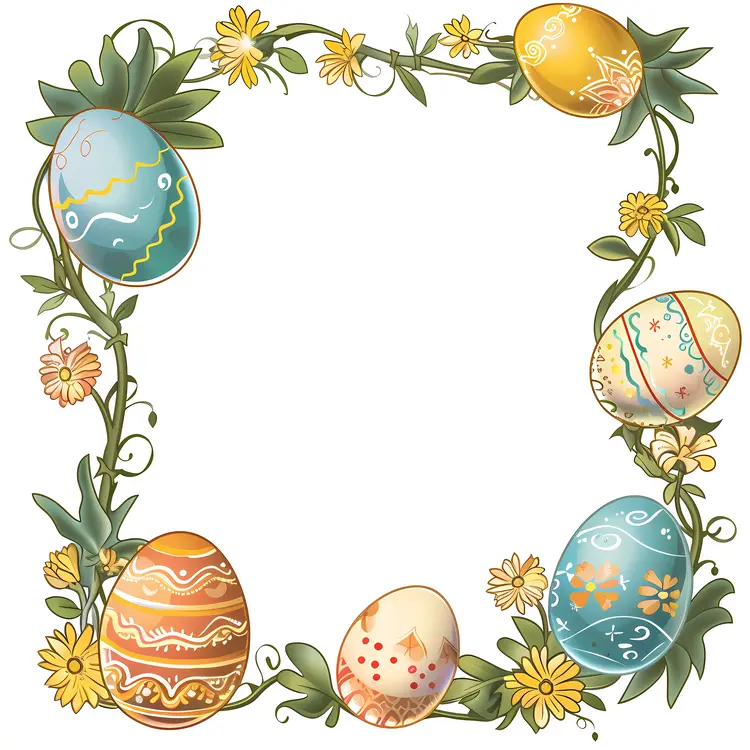 Pastel Easter Eggs and Flowers Frame