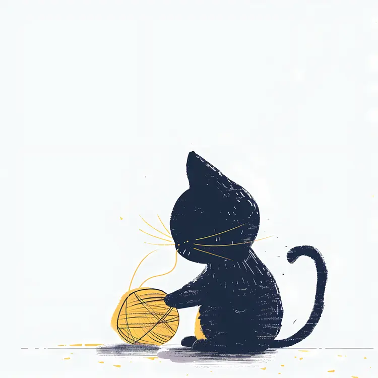 Cat Playing with Yarn Ball