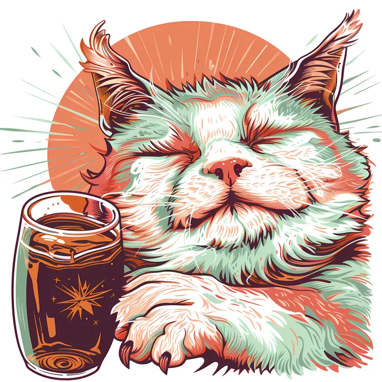 Cute Doodle Cat with Drink