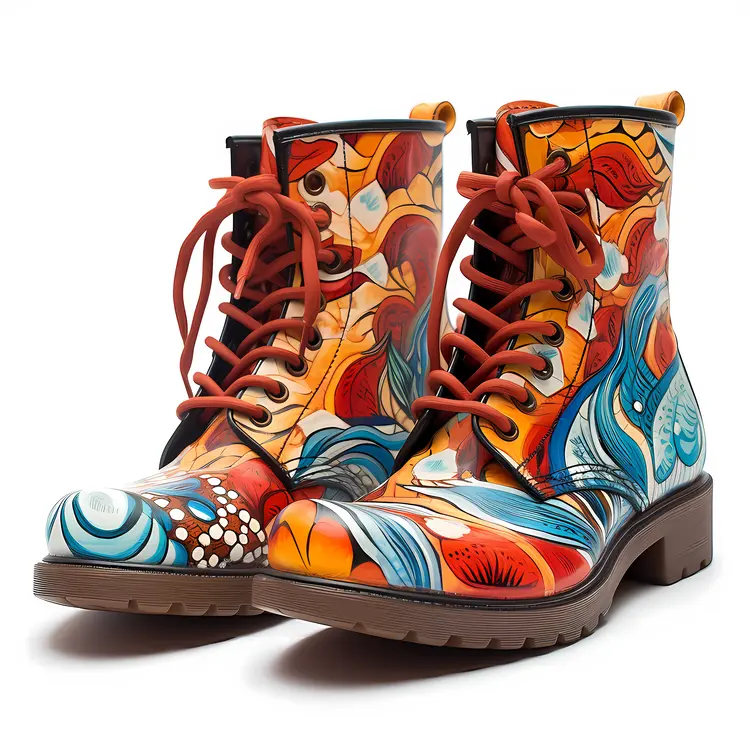 Abstract Pattern Boots with Red Laces
