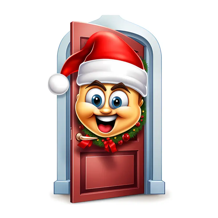 Smiling Face in Door with Santa Hat