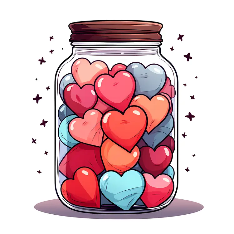 Romantic Hearts in a Jar Illustration