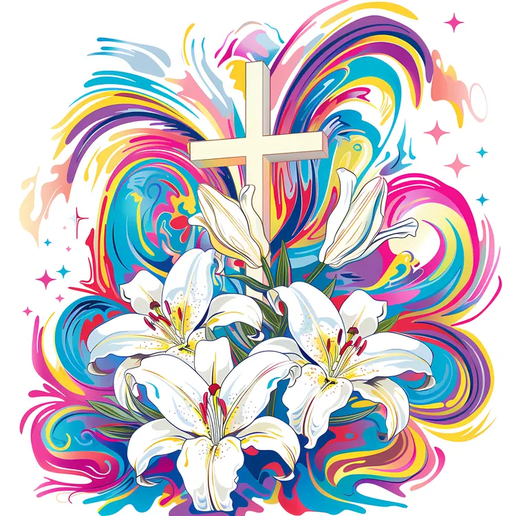 Colorful Cross with Lilies for Good Friday