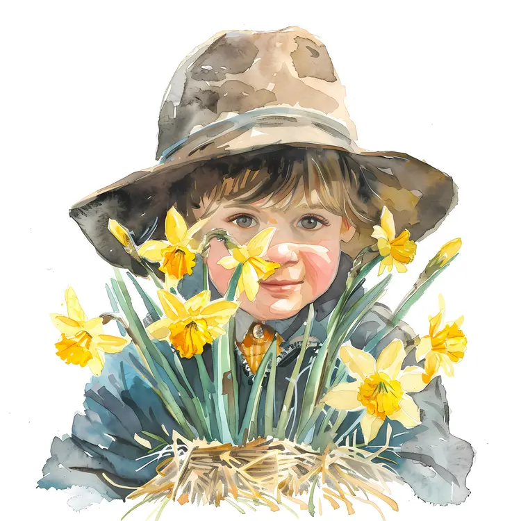 Boy Holding Daffodils