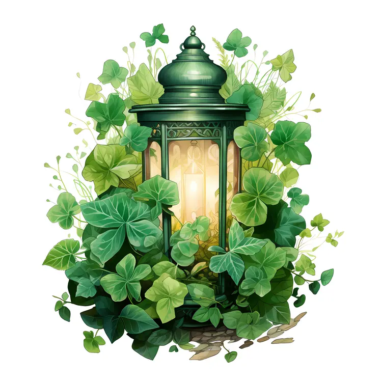 Vintage Lantern with Green Leaves