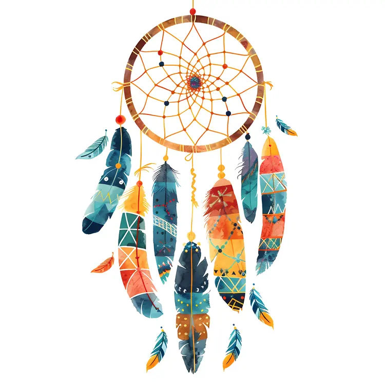 Colorful Dreamcatcher with Feathers and Beads