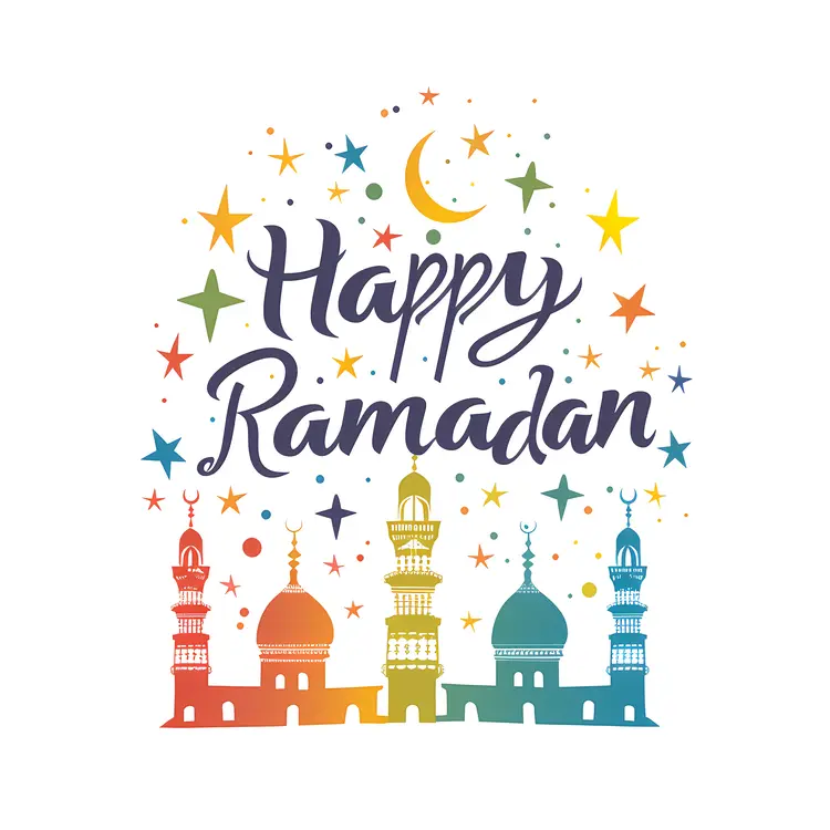 Happy Ramadan with Colorful Mosque and Stars
