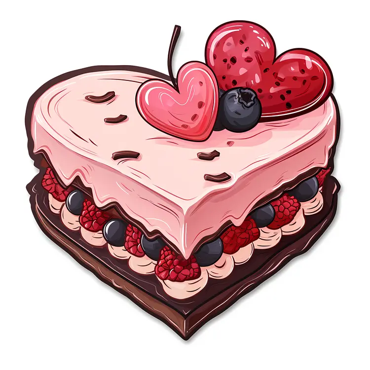 Heart-shaped Cake with Berries and Chocolate