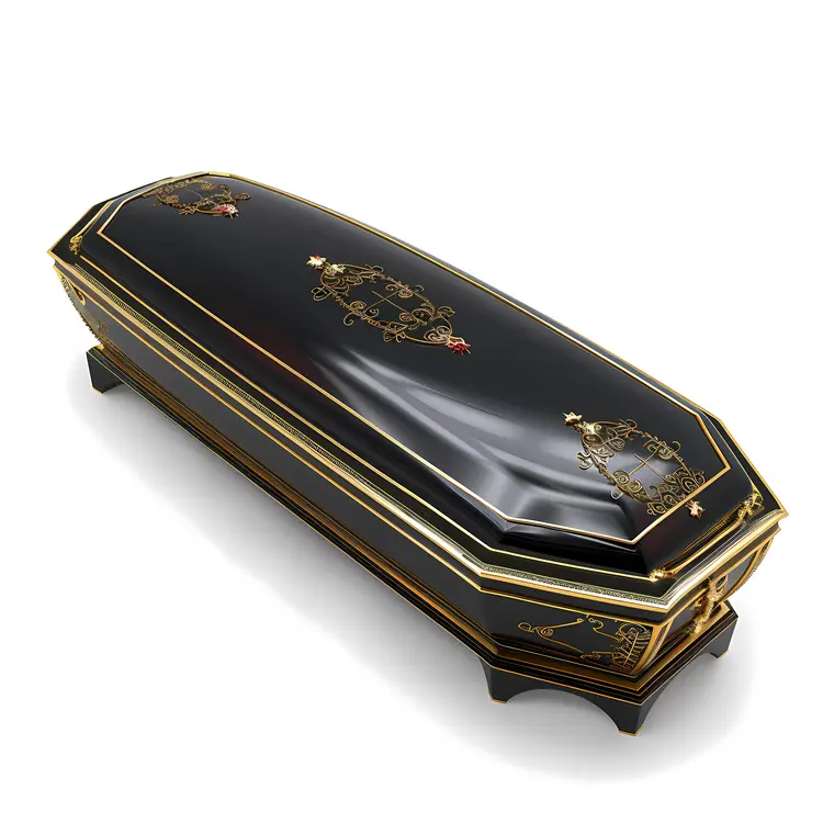 Ornate Black Coffin with Gold Details