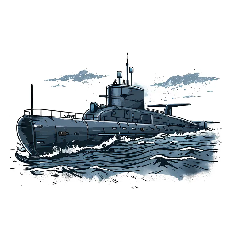 Navy Submarine in Rough Sea
