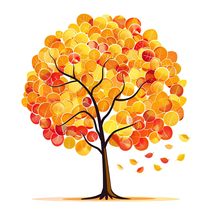 Colorful Autumn Tree with Falling Leaves