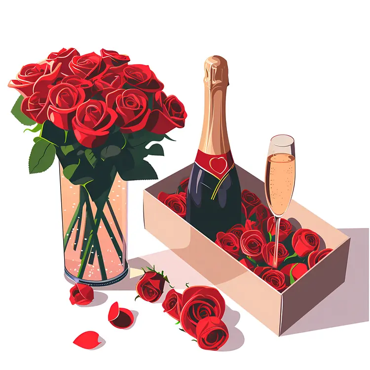 Champagne and Roses for a Romantic Celebration