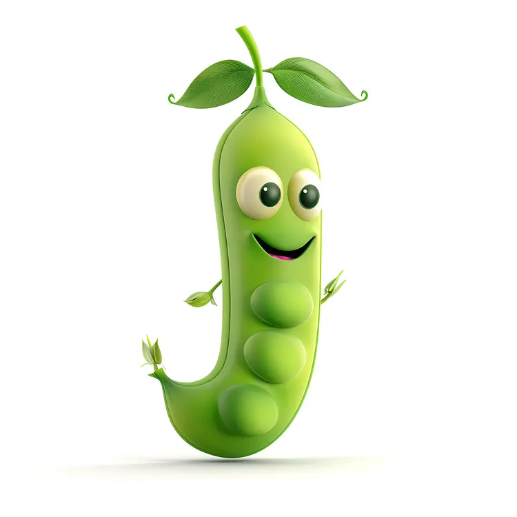 Cheerful Green Pea Pod Cartoon Character