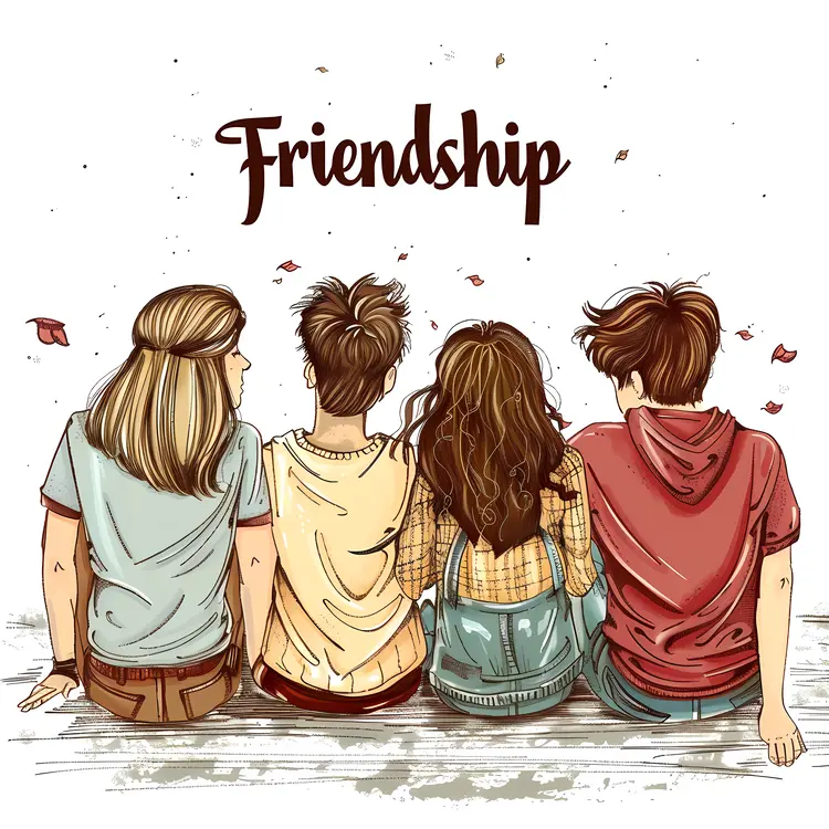 Four Friends Sitting Together Illustration