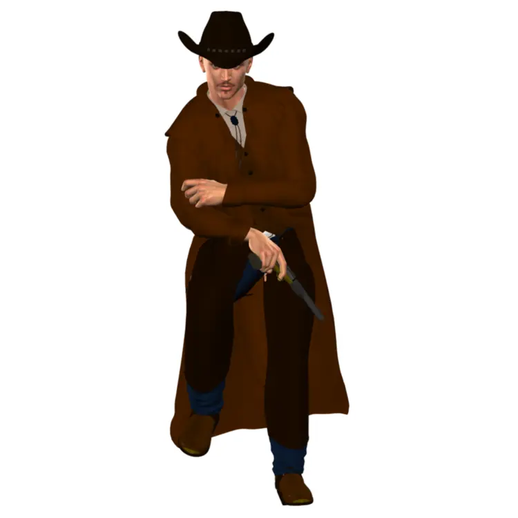 Cartoon Cowboy with Gun and Coat