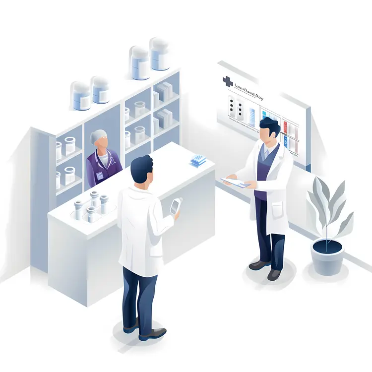 Pharmacy with Pharmacist and Customers