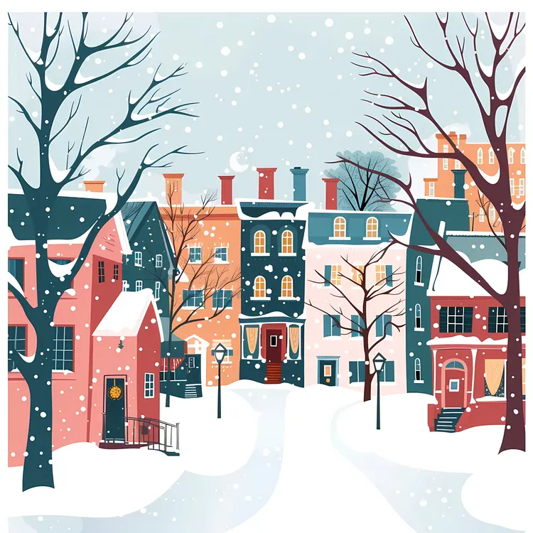 Charming Winter Town with Snowfall