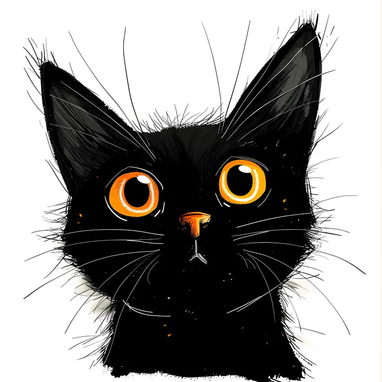 Cute Black Cartoon Cat with Big Eyes