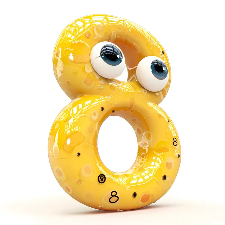 Cute Yellow Number 8 Cartoon Character