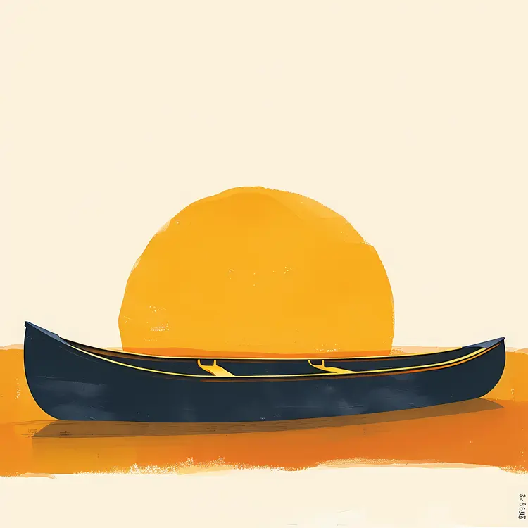 Yellow and Blue Canoe with Sunset